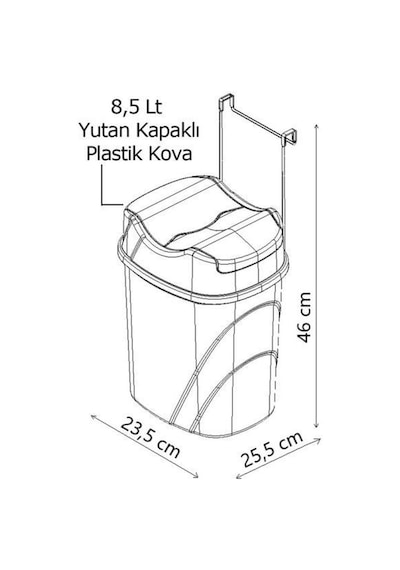 Geseus SF008 Mutfak Dolap İçi Askılı Geçmeli Pratik Kapak Çöp Kovası 8,5 L Gri