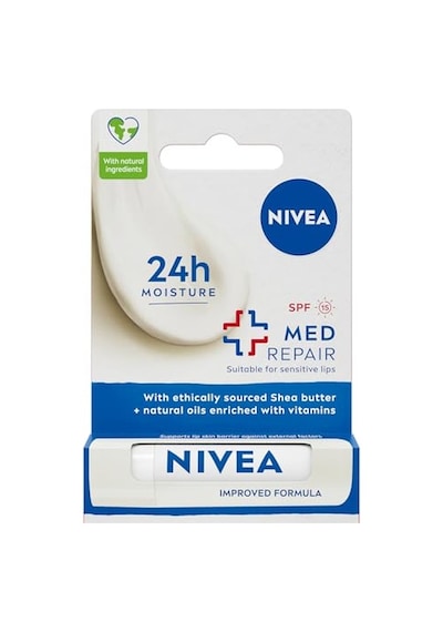 Nıvea Med Repair Dudak Bakım Kremi, 24 Saat Nem,doğal Yağlar İle Çatlamış Dudak Bakım,spf 15 4,8 Ml