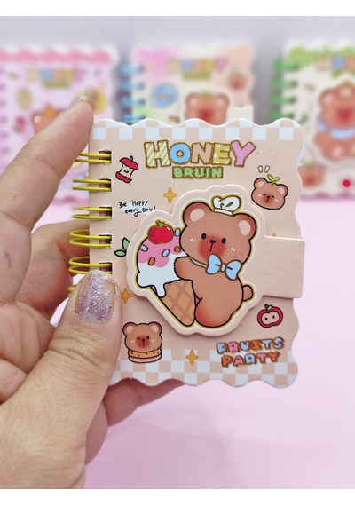 Honey Bear Cırtlı Cep Boy Sevimli Ayıcık Mini Not Defteri 7x8 Cm - Kahverengi