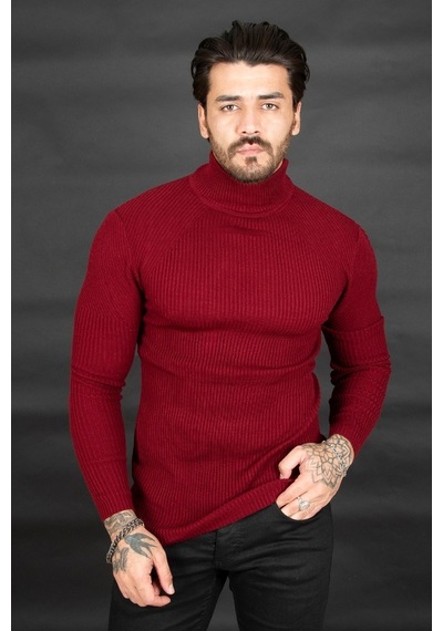 Deepsea Erkek Bordo Balıkçı Yaka Örme Kazak 2100015 Bordo