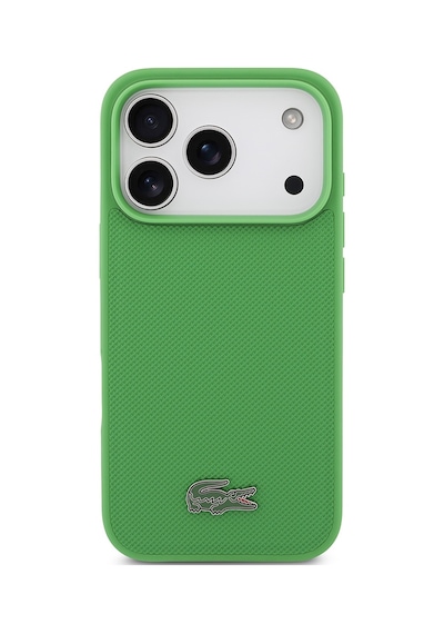 Apple Uyumlu iPhone 18 Pro Kılıf Lacoste Lisanslı M-safe Şarj Özellikli Pu Pike Desenli Metal Logolu Kapak Yeşil