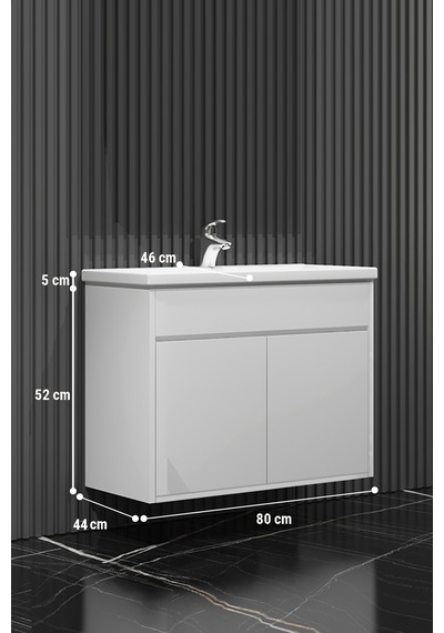 Çiğdem Asma 80 Cm Beyaz Mdf Lavabolu Banyo Alt Dolabı Beyaz