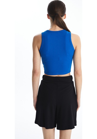 Lcw Vision Mavi Bisiklet Yaka Dokulu Kadın Crop