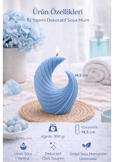 Dekoratif Lüks Soya Mum,el Yapımı Doğal Mum,uzun Yanma Süreli Modern Ev Hediyesi,ev Süsü Mavi 300 G Mavi