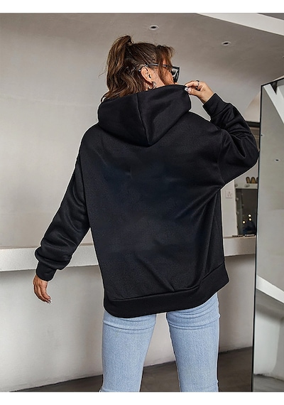 Unisex Oversize Ayıcık Baskılı Kapüşonlu Sweatshirt Siyah