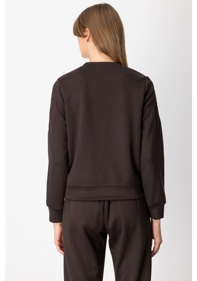 On Fashion Kolları Ve Yakası Pencere Detaylı Kahverengi Sweatshirt 66322 Kahve