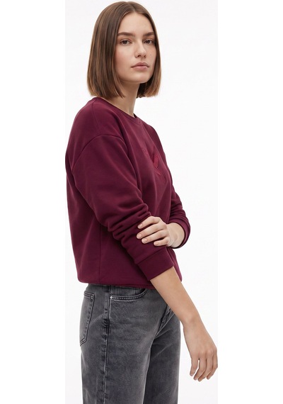 Fabrika Bordo Kadın Bisiklet Yaka Loose Fit Nakışlı Sweatshirt F6wl-swt0087