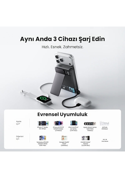 Sharge Icemag 3 Soğutucu Fanlı Standlı 10000 Mah Qi2 25w Magsafe Uyumlu Şeffaf Powerbank, Dahili Kablolu Hızlı Şarj Cihazı Siyah
