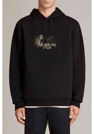 Dave Mustaine Baskılı Siyah Erkek Örme Kapşonlu Sweatshirt