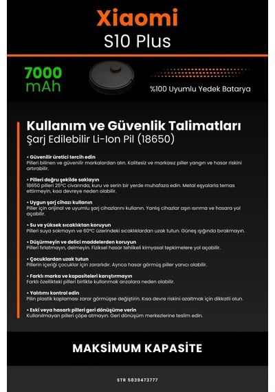 Xıaomı Robot S10+ Plus 7000mAh Robot Süpürge Bataryası