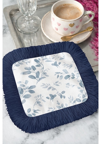 Zarif Yaprak Motifli Saçaklı Sunum Servis Altlığı Mendil - Doğal Country Mavi Beyaz Sunumluk Peçete Açık Adaçayı Erik Zarif Yaprak Motifli Saçaklı Sunum Servis Altlığı Mendil - Doğal Country Mavi Beyaz Sunumluk Peçete Açık Adaçayı Erik
