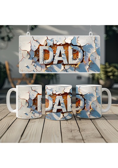3d Dad Kupa Bardak Kırık Duvar Desenli - Özel Baba Hediyesi Kabartmasız Beyaz