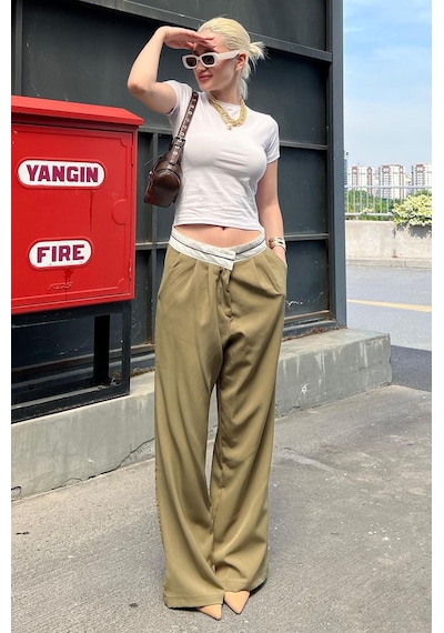 Madmext Haki Kemer Detaylı Bol Paça Pantolon Mg1834-haki Haki