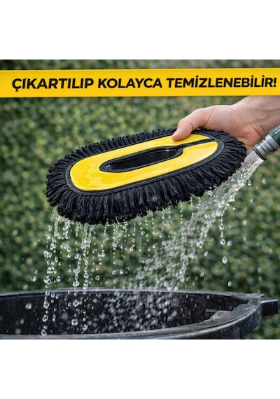 Polham Yedek Bezli 100cm Uzayabilen Teleskopik Saplı Kuru Islak Araç Temizleme Fırçası, İz Ve Çizik Bırakmaz
