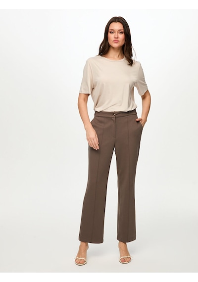 Faik Sönmez Önü Dikiş Detaylı Wide Leg Fit Örme Pantolon S26pnt017 Us26pnt01731 Vizon