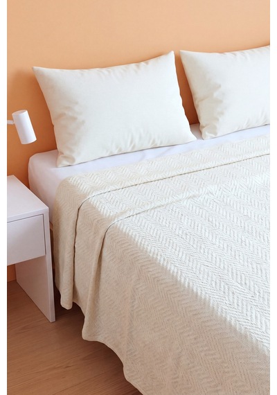 Krem Zigzag Çift Kişilik Baskılı Pike & Yatak Örtüsü 210x230 Cm