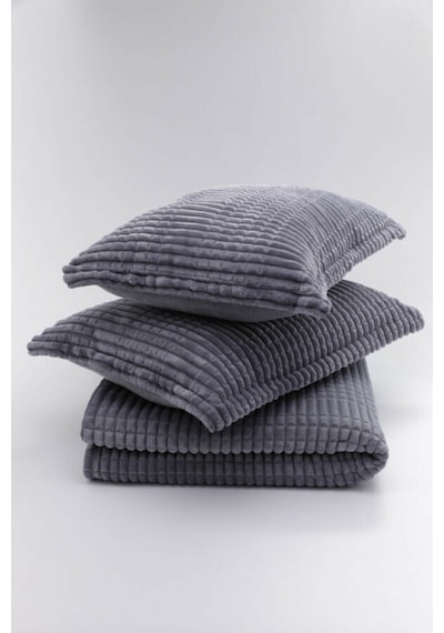 Merinos Modern Line 2 Parça Tek Kişilik Battaniye Seti - Koyu Gri
