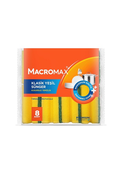 Tırnak Koruyuculu Bulaşık Süngeri 8 Li Paket Ergonomik Yeşil Klasik Sünger