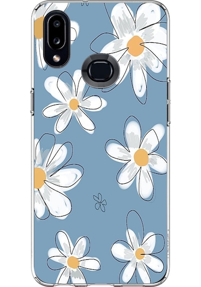 Samsung Galaxy A10s Uyumlu Mavi Papatya Bahçesi Baskılı Silikon Kılıf Renkli