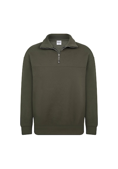 Classics Men Relax Fit Rahat Kesim Pamuklu Yarım Fermuarlı Dik Yaka Unisex Sweatshirt - Haki
