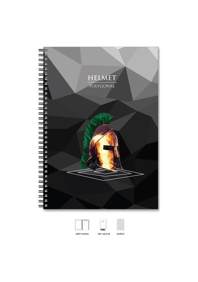 2018045/2 Polygonal Esnek Karton Kapak, Siyah Spiralli Renkli Kenar Boyama Kareli Squared / Helmet 103 Ivory