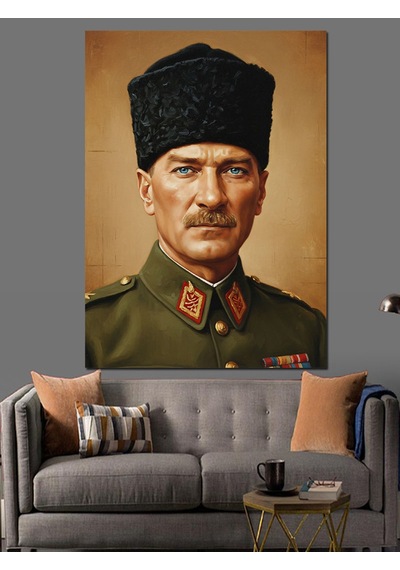 Asker Üniformalı Atatürk Portresi Dekoratif Kanvas - Mdf Ahşap Tablo