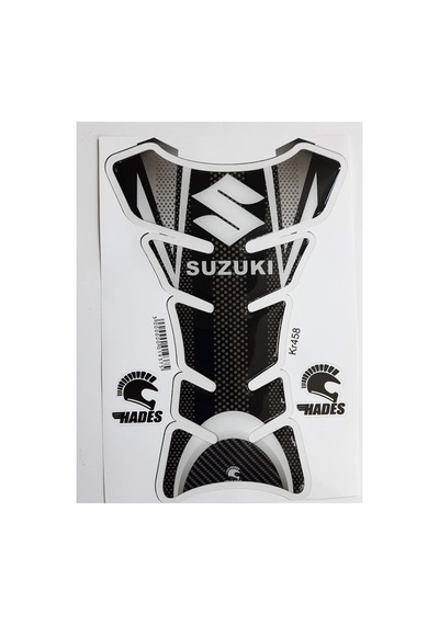 Hades Suzuki Uyumlu Tank Pad Beyaz Motosiklet Depo Koruma Sticker Siyah
