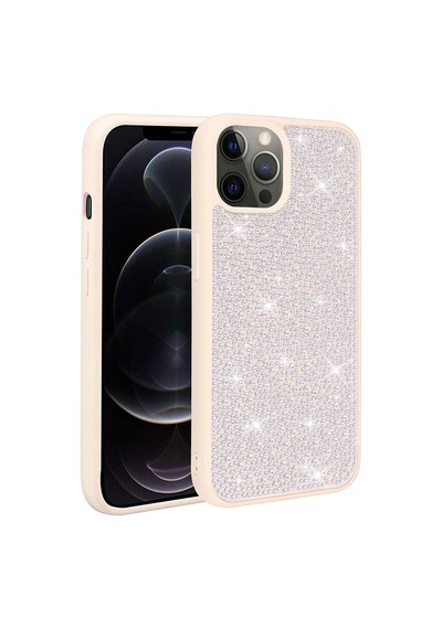 Zore İphone 13 Pro Max Uyumlu Parlak Taşlı Tasarım Ogaa Ston Kılıf-beyaz