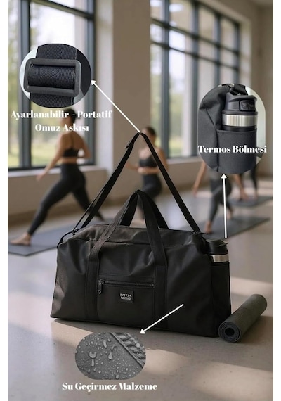 Xmlbayiciniz Unisex Spor Ve Seyahat Çantası, Siyah, Polyester, 47x27x15 Cm, Termos Bölmeli, Ayarlanabilir Omuz Askılı, Su Geçir Çok Renkli