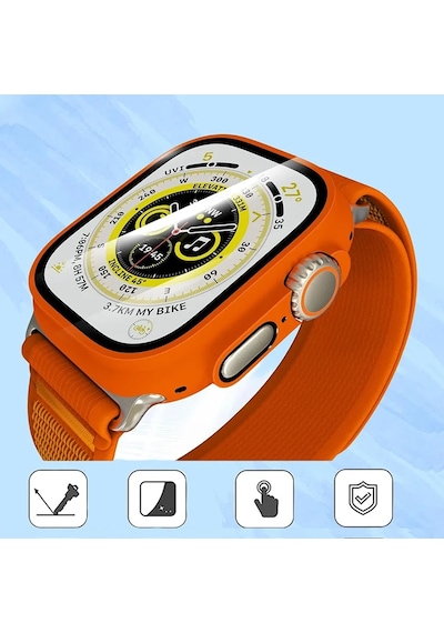 Cam + Kılıf  Apple Uyumlu Watch  Ula 49mm Kılıfları Pc Tampon + Ekran Koruyucu Te Silver 49mm Ultra Ultra2