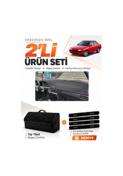 E-biz Mazda 323 Sedan 1991-1995 Uyumlu Torpido Örtüsü + Tay Tüyü Bagaj Çantası - Siyah - Ma006