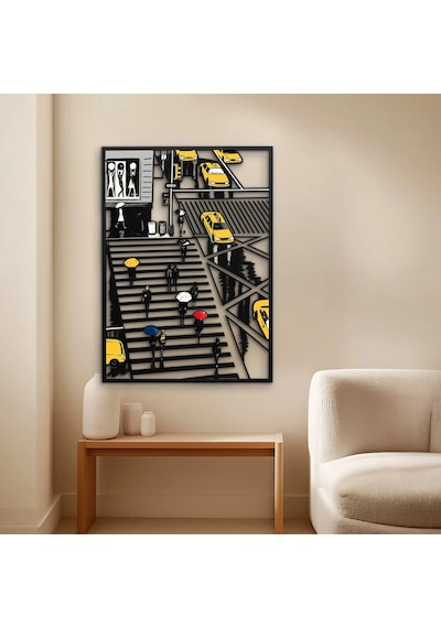Yağmurlu Şehirde Yaya Geçidi - Metal Tablo - Dec0374 58 X 80 Cm Çok Renkli