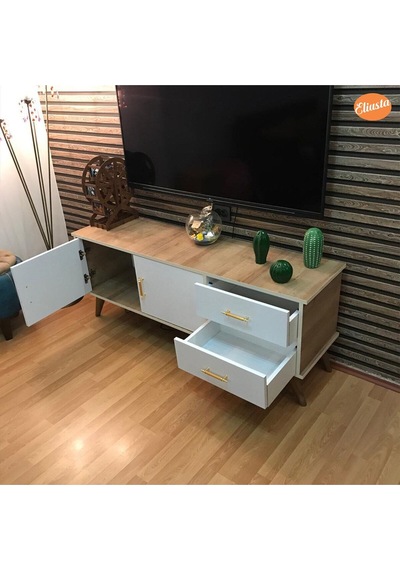 Claros Tv Sehpası Tv Ünitesi 150x40x60 Cm Tv Standı Meşe - Beyaz