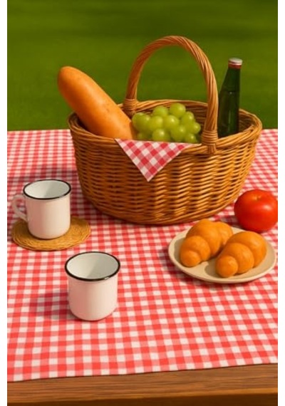 5li Piknik Seti, Piknik Masa Örtüsü 145x145cm Ve 4 Piknik Peçetesi 36x36cm Açık Bakır