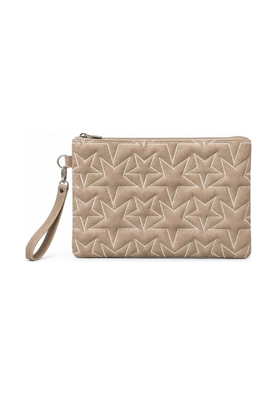 Adelina Bags Süet Yıldız Nakış İşlemeli Portföy El Çantası Bilek Askılı Astarlı Süet Clutch Çanta Vizon