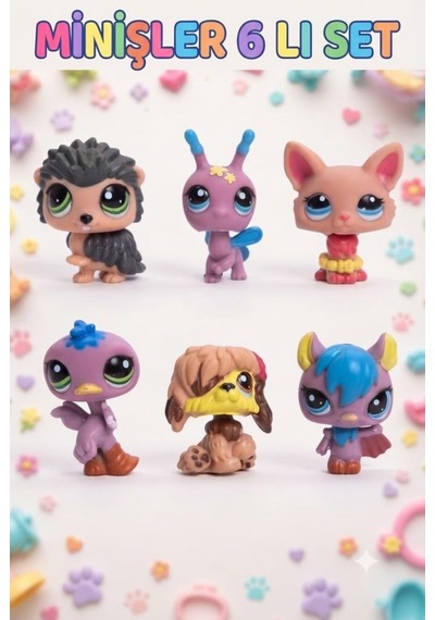 Pet Star Little Sevimli Minişler 6'lı Miniş Oyuncak Seti Hayvan Figür ve Aksesuarları 3046A42