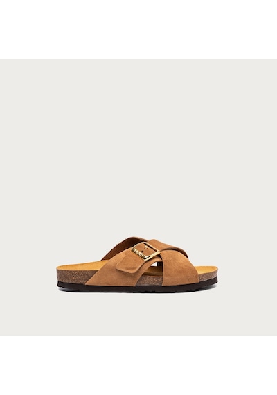 Terra Terlik Kadın 17b3 Frau Velour-s Suede Crossover-strap Slıders Toprak