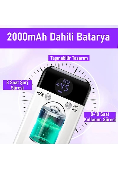 Valkyrie Profesyonel Şarjlı Tırnak Frezesi 45.000 Rpm, Lcd, 2000 Mah Taşınabilir Manikür Pedikür Makinesi