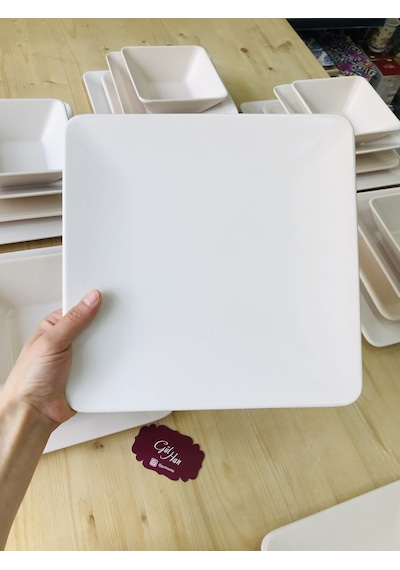 Keramika Mat Krem Kare 24 Parça 6 Kişilik Yemek Takımı