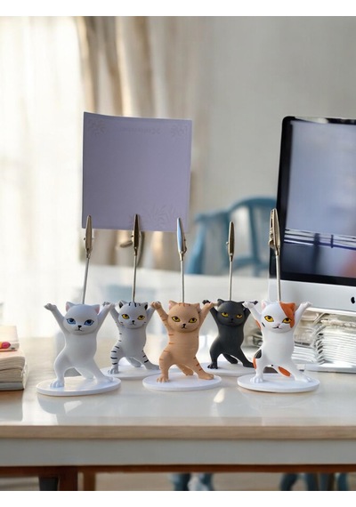 5li Renk Kalem Tutabilen Dansçı Kedi Fotoğraf Not Tutacağı Ofis Masası Hediyelik Renkli
