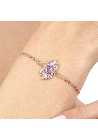 Lila Taşlı Işıltı Klasiği Rose Renk Vintage Gümüş Mini Set