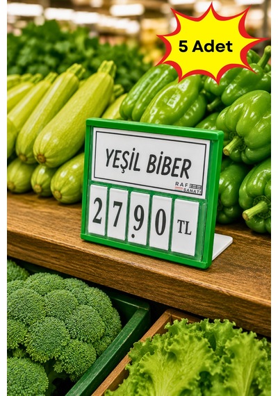 5 Adet - Fiyat Kasetlik Manav Kasap Şarküteri Etiketi Rakamlı Fiyatlık Ayaklı Küçük Boy 77x62 Mm Yeşil