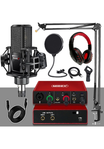 Midex Mx-2020 Mikrofon + Glx-500 Ses Kartı + Rs-30 Stereo Kulaklık Stüdyo Kayıt Seti