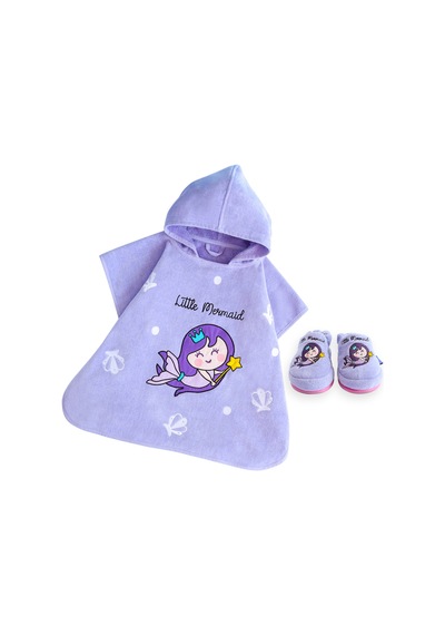 Milk&Moo Küçük Deniz Kızı Desen Çocuk Panço ve Ev Terliği