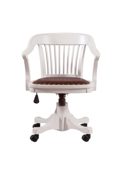 Throne Deri Döşemeli Ahşap Ofis Sandalyesi Beyaz