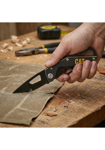Cat Da980266 Kemer Askı Kancalı Karabinalı Katlanabilir 13cm Paslanmaz Çelik Siyah Kamp Çakısı