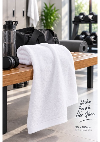 Spor Antrenman Fitness Havlusu 30x100 %100 Pamuklu Beyaz