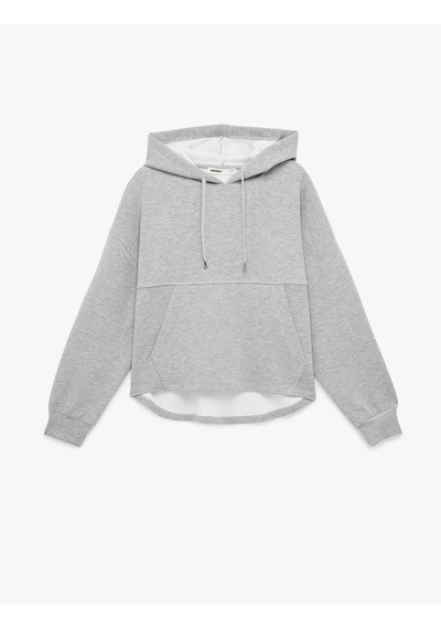 Koton Uzun Kollu Cepli Modal Kumaş Kapüşonlu Sweatshirt Gri 6sak10140ek