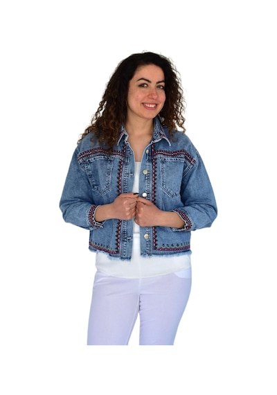 Kadın Nakışlı Kot Gömlek Bgl-st04245 Mavı