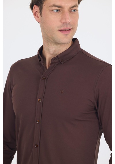 İmza Koyu Kahverengi İtalyan Düğmeli Yaka Uzunkol Cepsiz Slim Fit Gömlek 1004250254 Koyu Kahverengi İmza Koyu Kahverengi İtalyan Düğmeli Yaka Uzunkol Cepsiz Slim Fit Gömlek 1004250254 Koyu Kahverengi